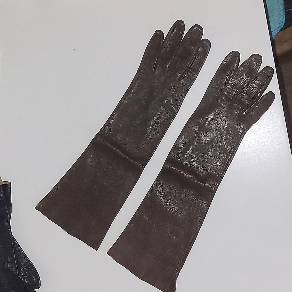 VTG genuine brown leather gloves, size 6